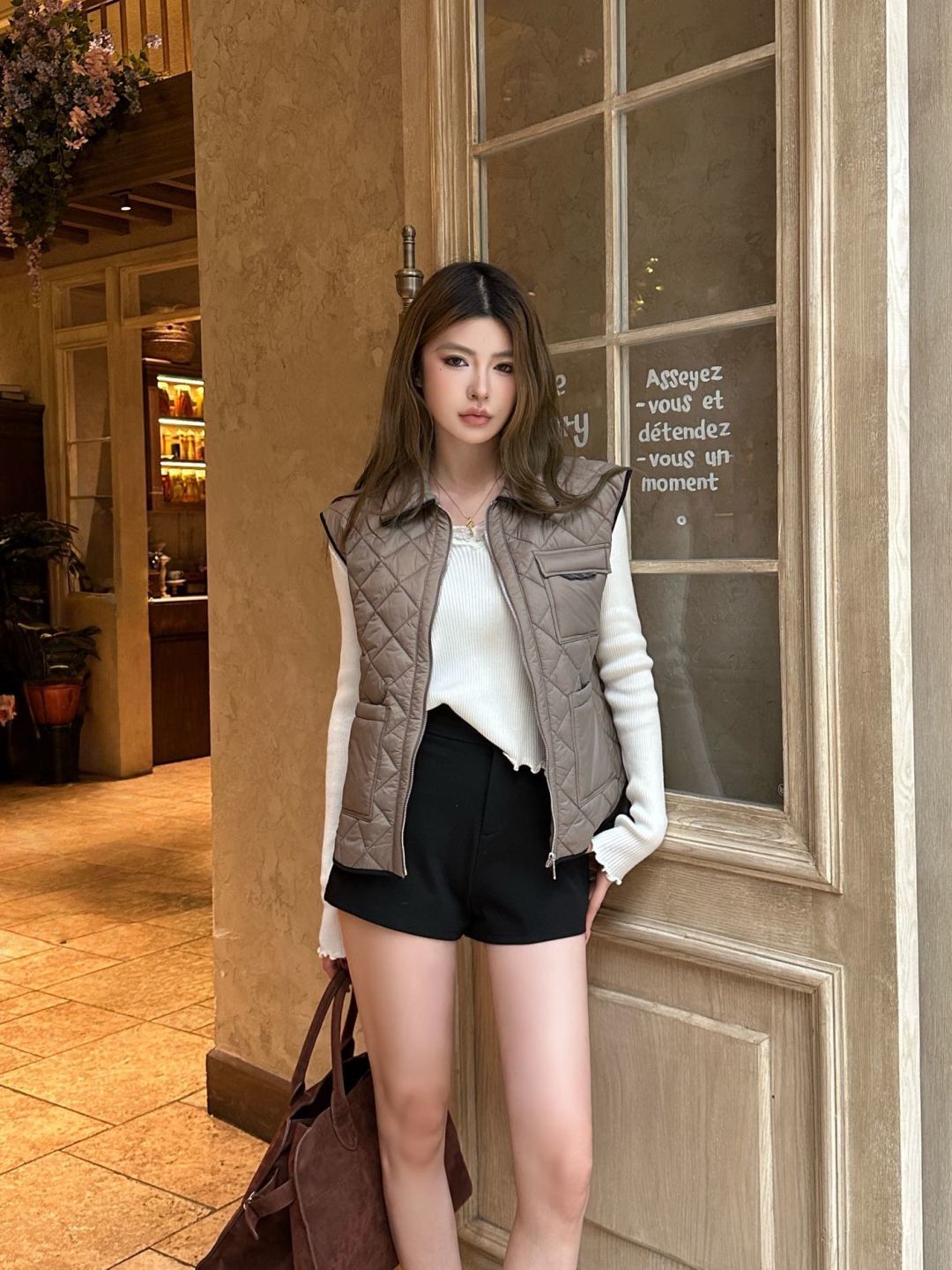 Ce 25fw belted collared cotton vest