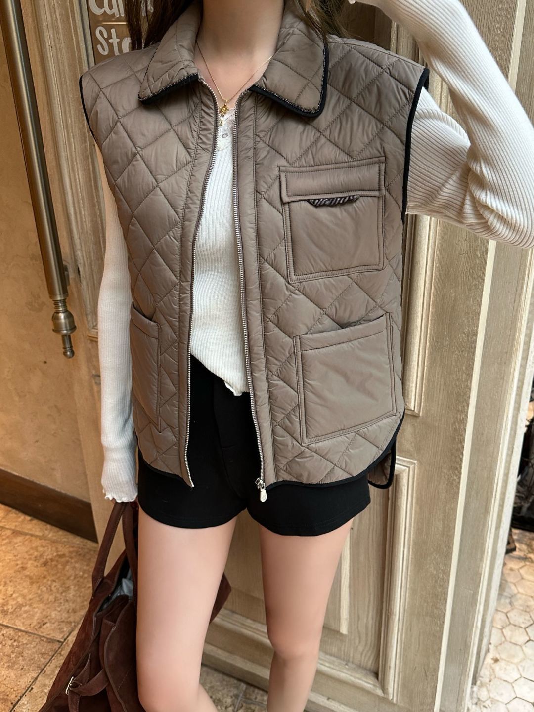 Ce 25fw belted collared cotton vest