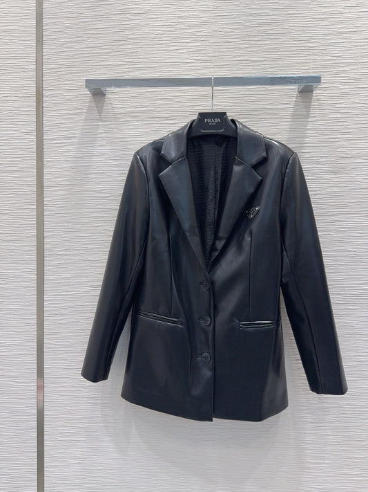 Pra 25fw corridor-shaped leather suit jacket