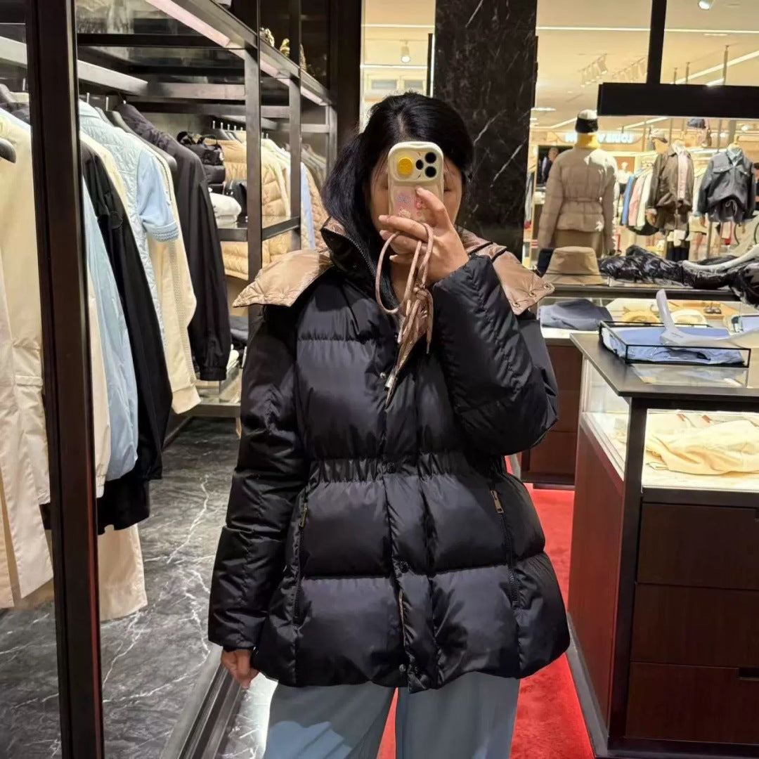 Mco 25fw slim-fit hooded short down jacket