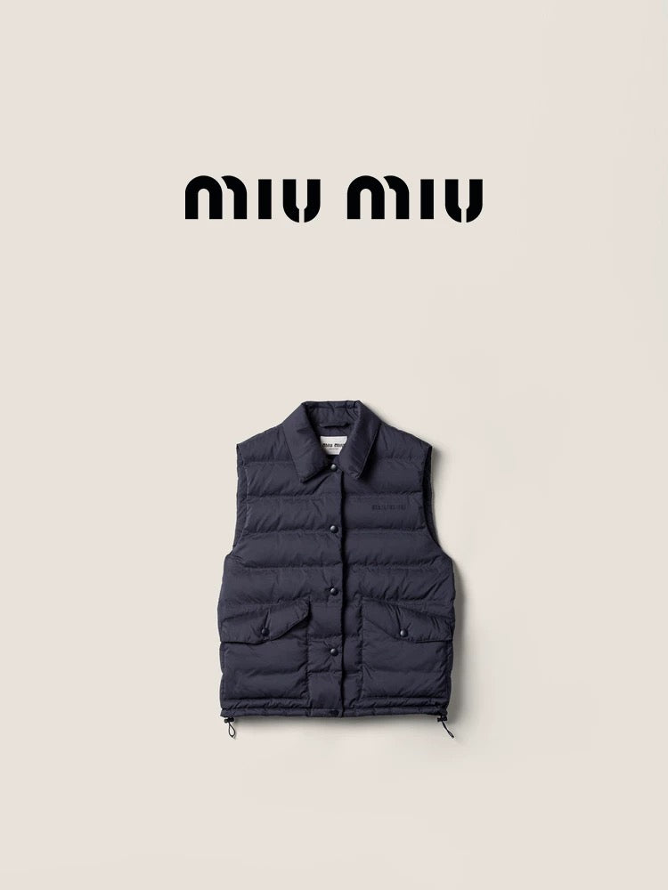 Miu**25fw new quilted down vest in deep sea blue