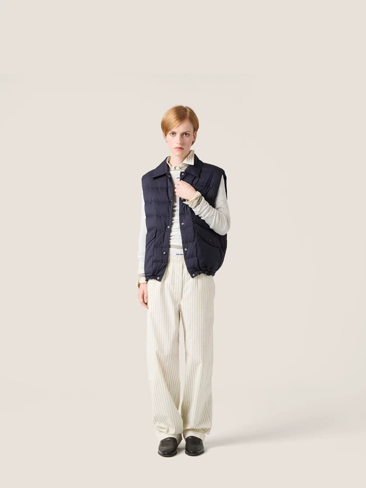 Miu**25fw new quilted down vest in deep sea blue
