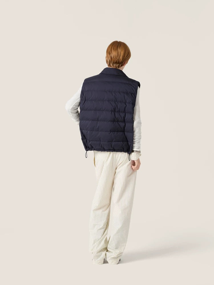 Miu**25fw new quilted down vest in deep sea blue