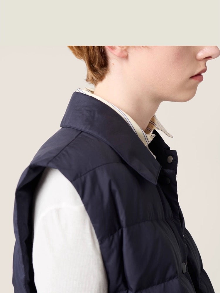 Miu**25fw new quilted down vest in deep sea blue