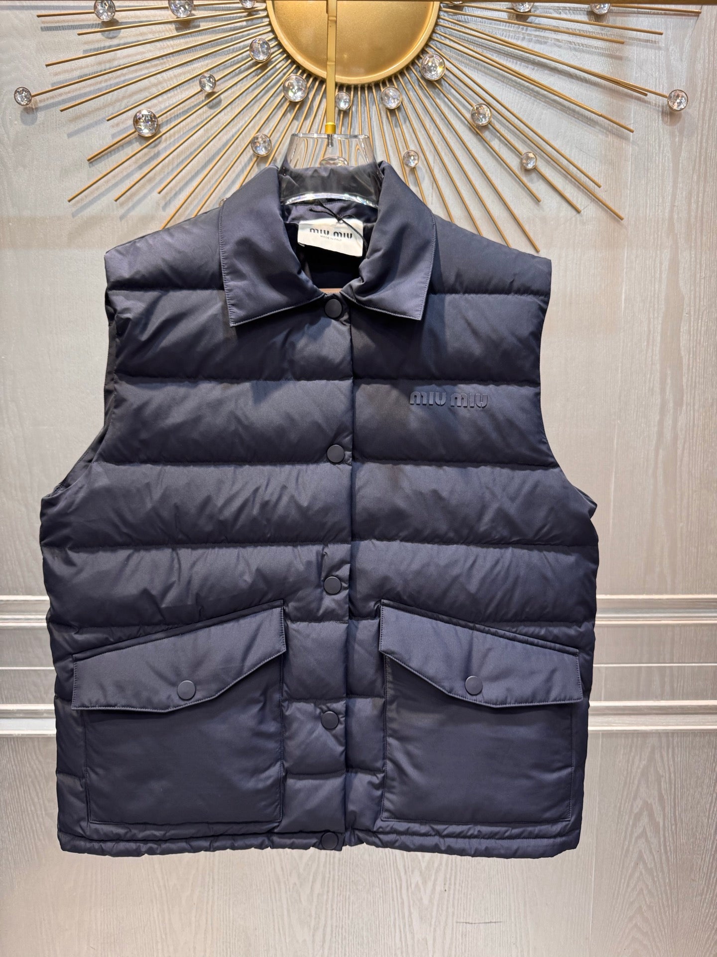 Miu**25fw new quilted down vest in deep sea blue