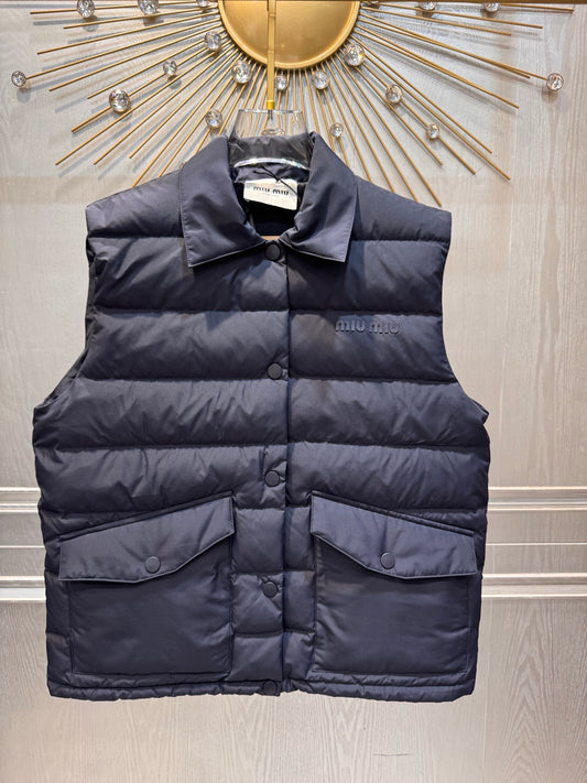 Miu**25fw new quilted down vest in deep sea blue