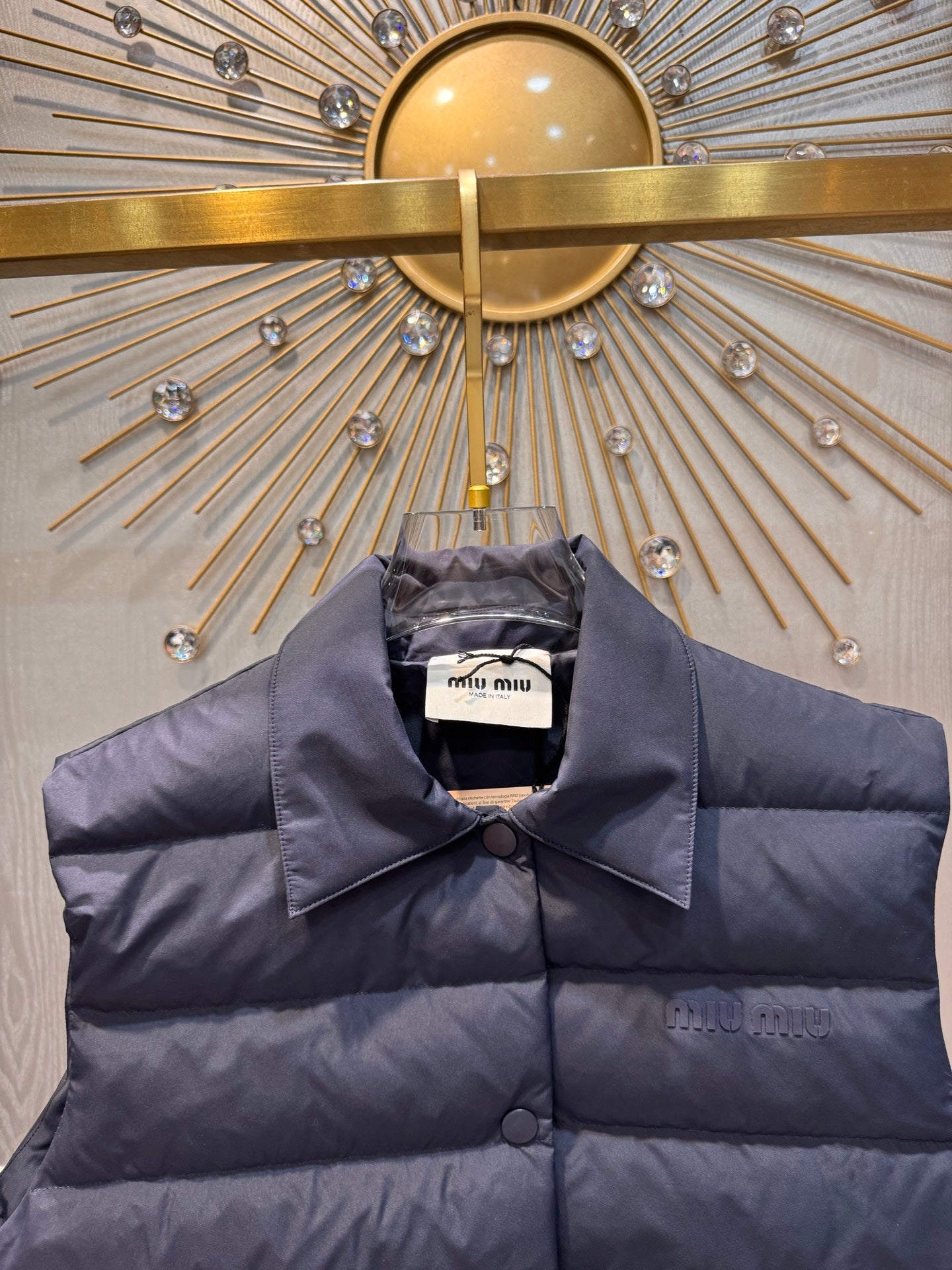 Miu**25fw new quilted down vest in deep sea blue