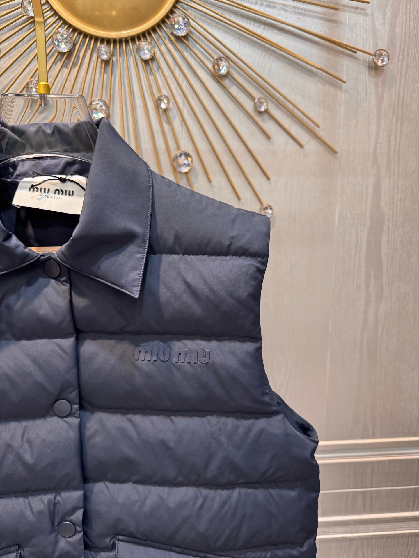 Miu**25fw new quilted down vest in deep sea blue