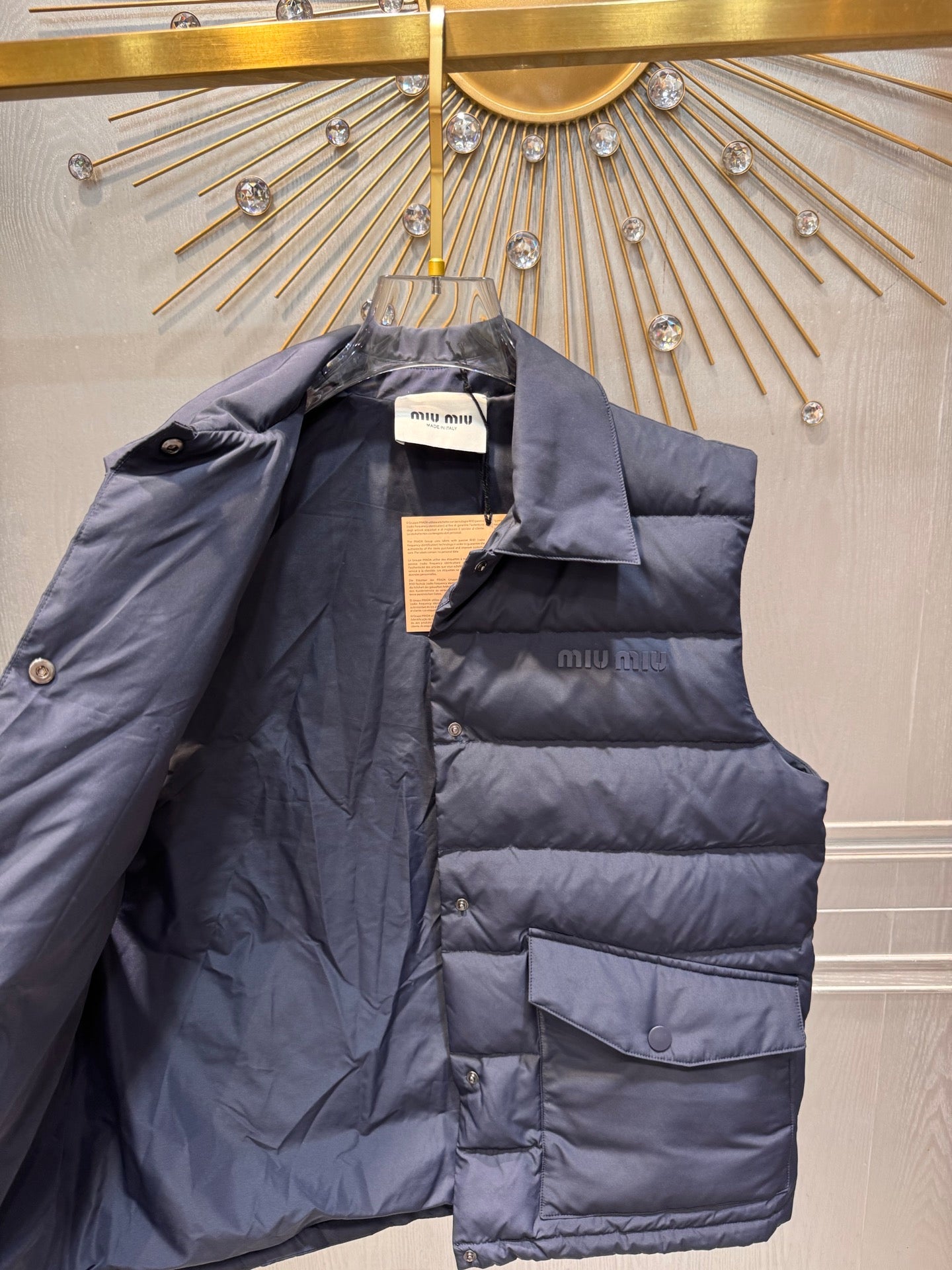 Miu**25fw new quilted down vest in deep sea blue