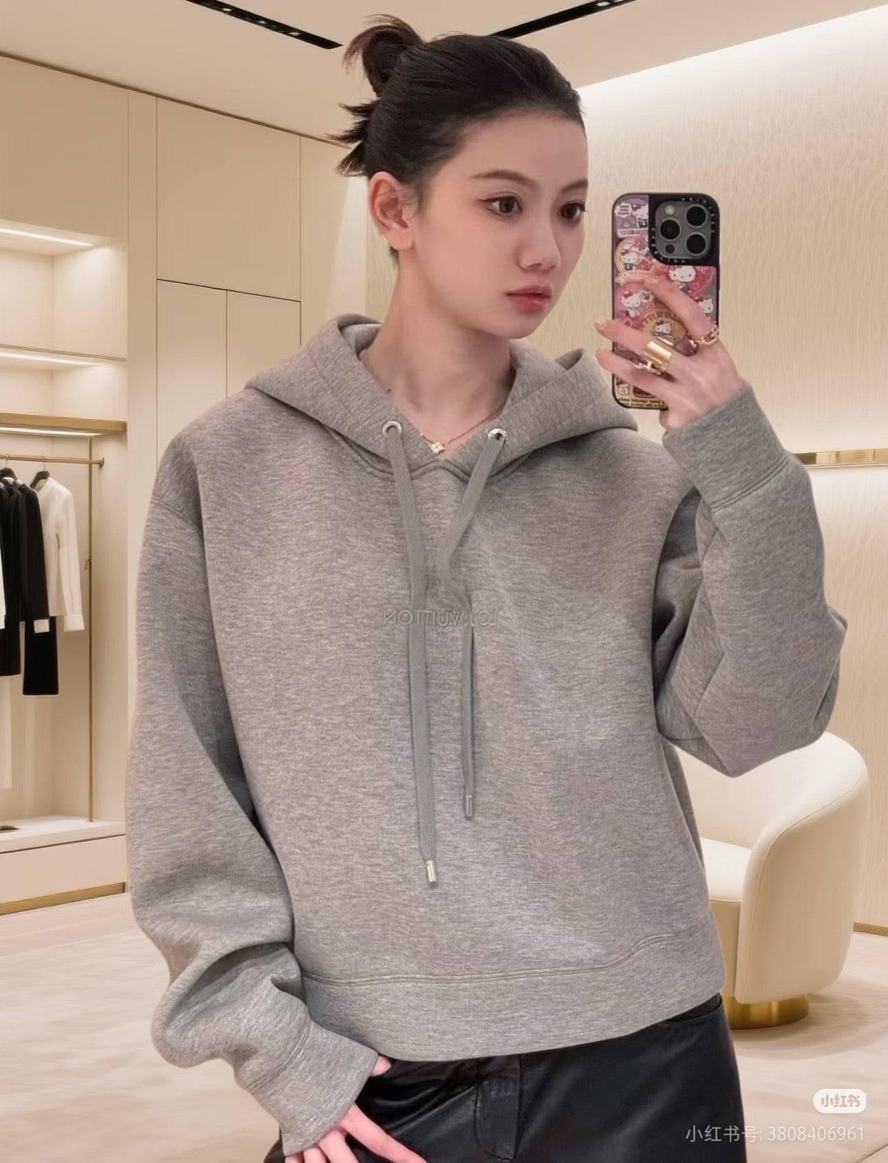 Lou**25fw grey hooded sweatshirt