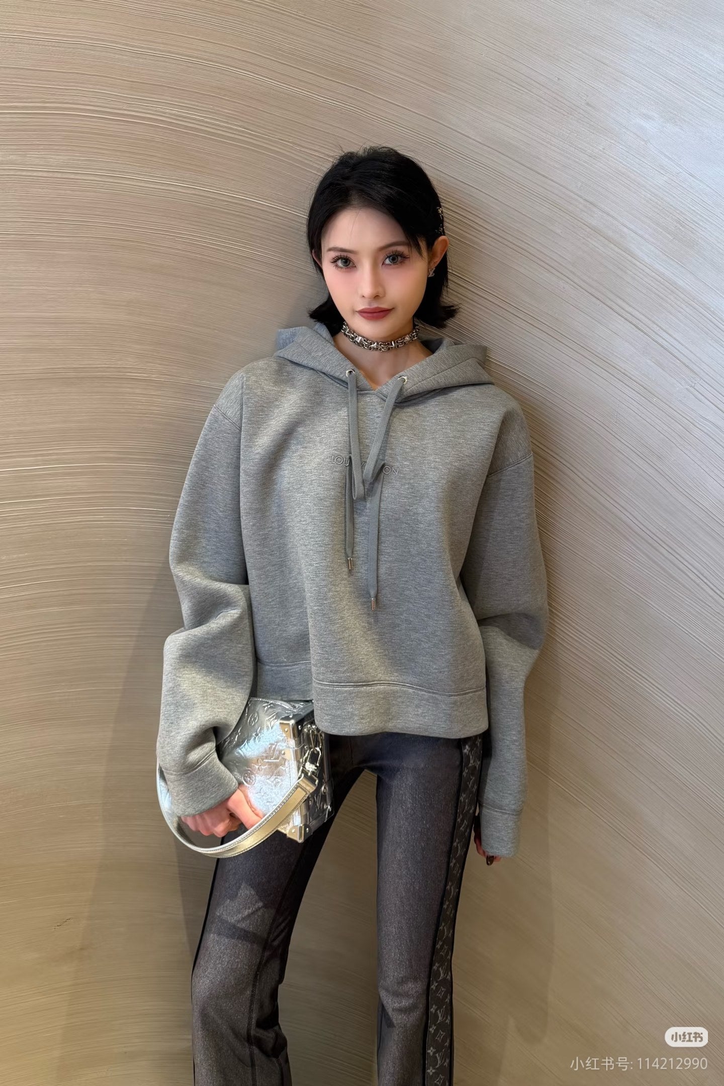 Lou**25fw grey hooded sweatshirt