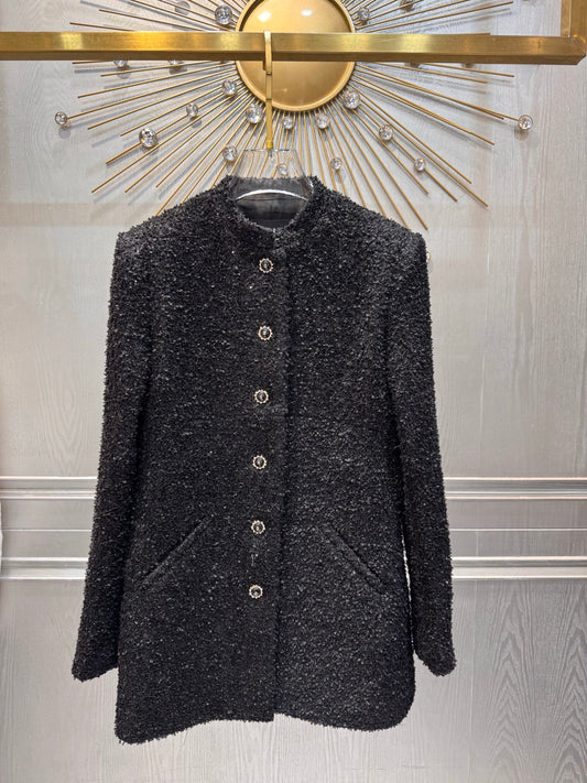 Cha**25fw black sequined midi coat