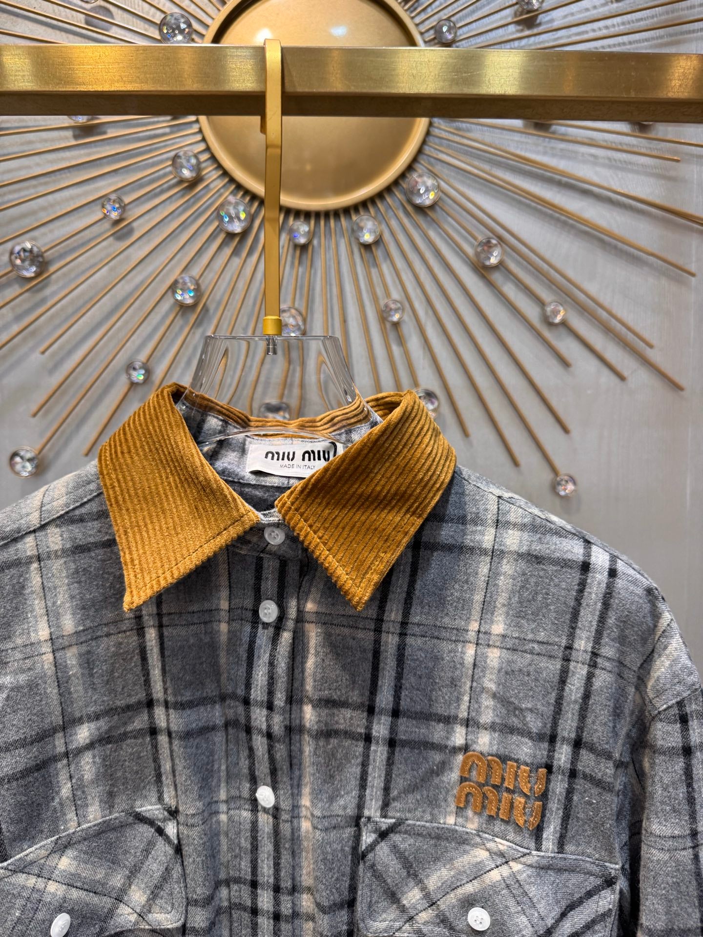 Miu**25fw flannel plaid belted shirt dress