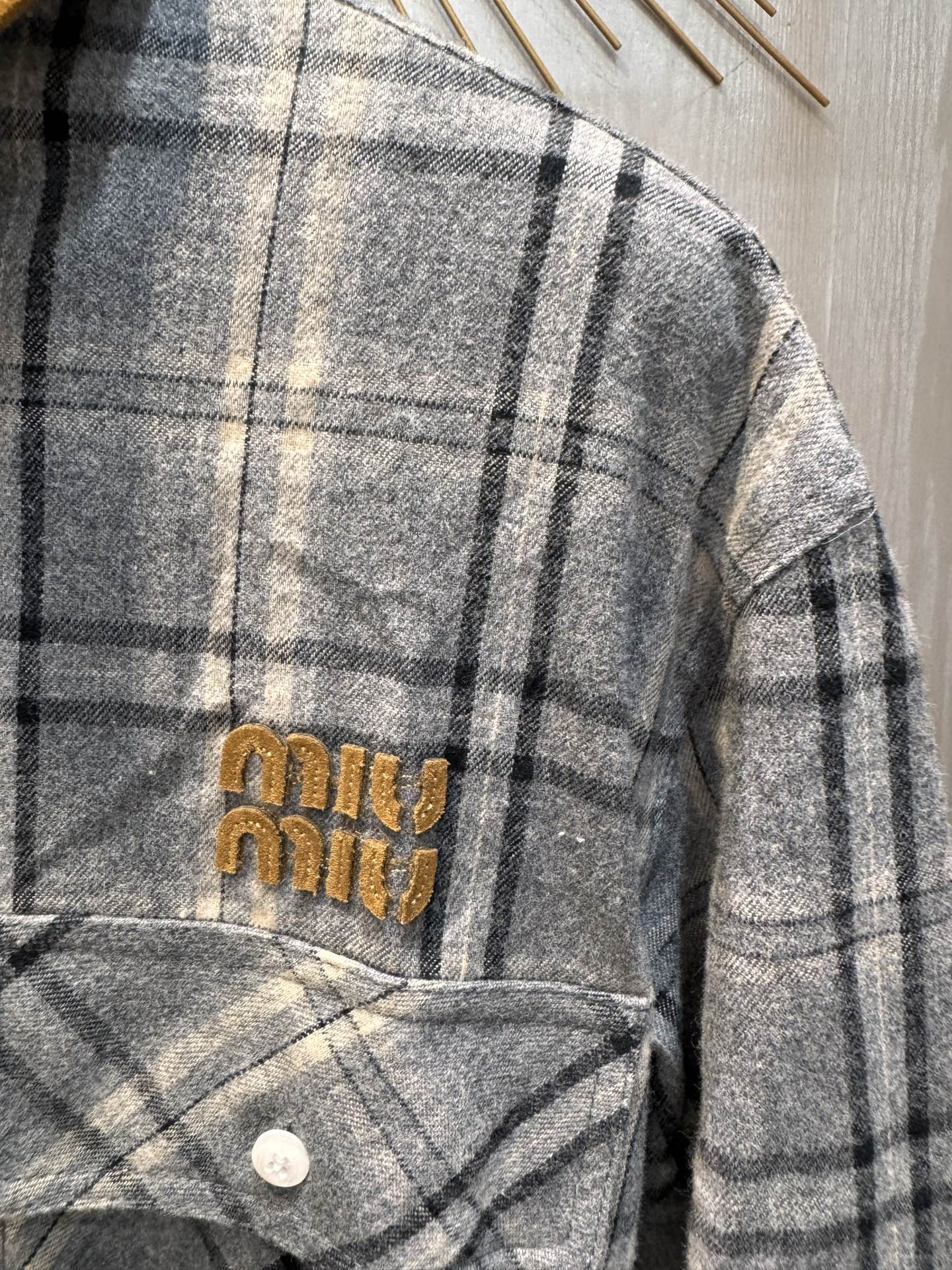 Miu**25fw flannel plaid belted shirt dress