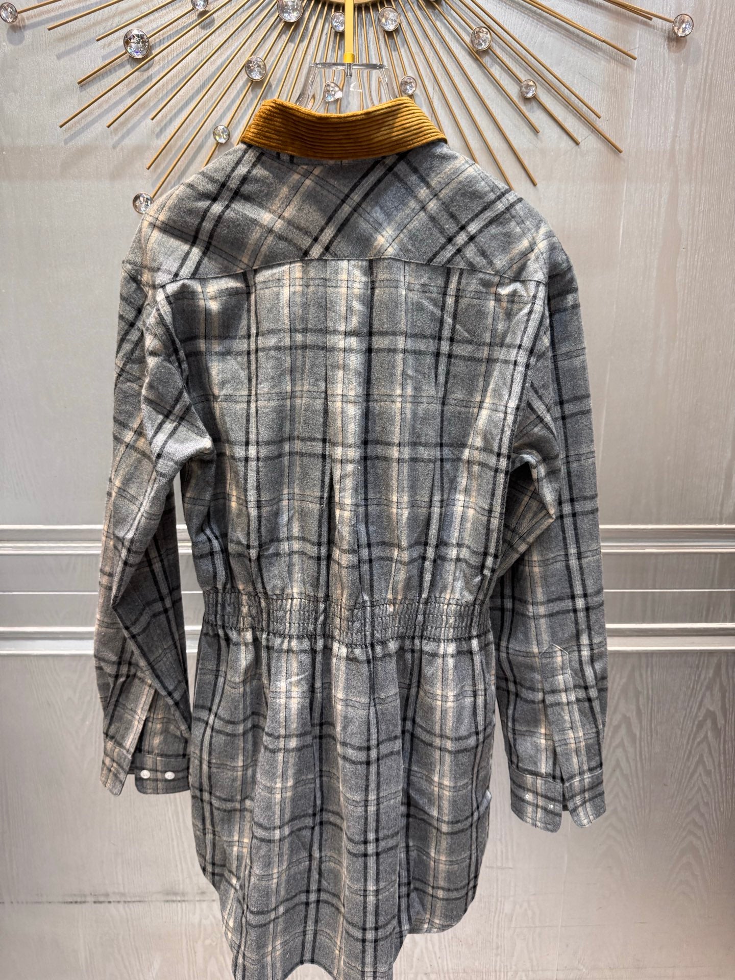 Miu**25fw flannel plaid belted shirt dress