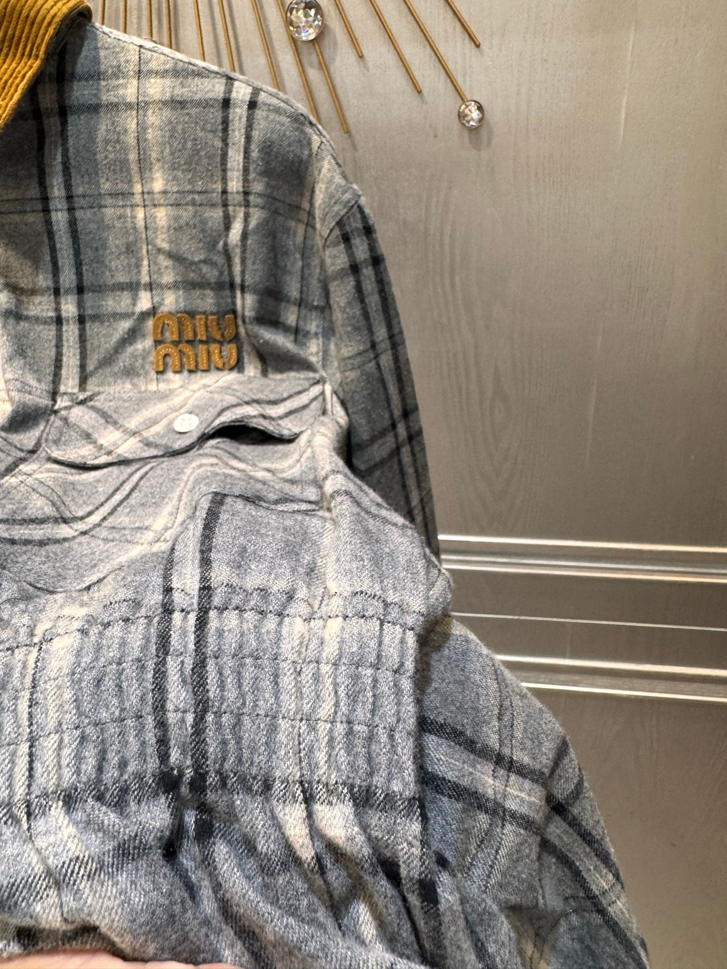 Miu**25fw flannel plaid belted shirt dress