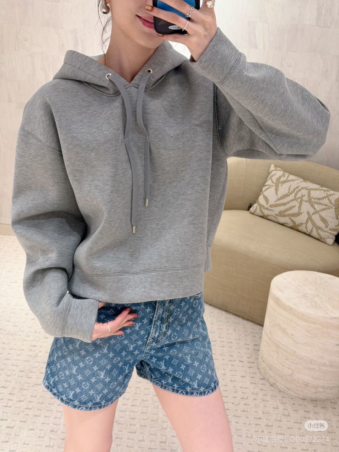 Lou**25fw new gray hooded sweatshirt