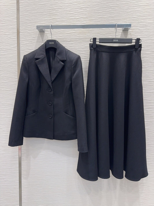 Cd 25fw straight-shoulder fitted waist suit with A-line skirt