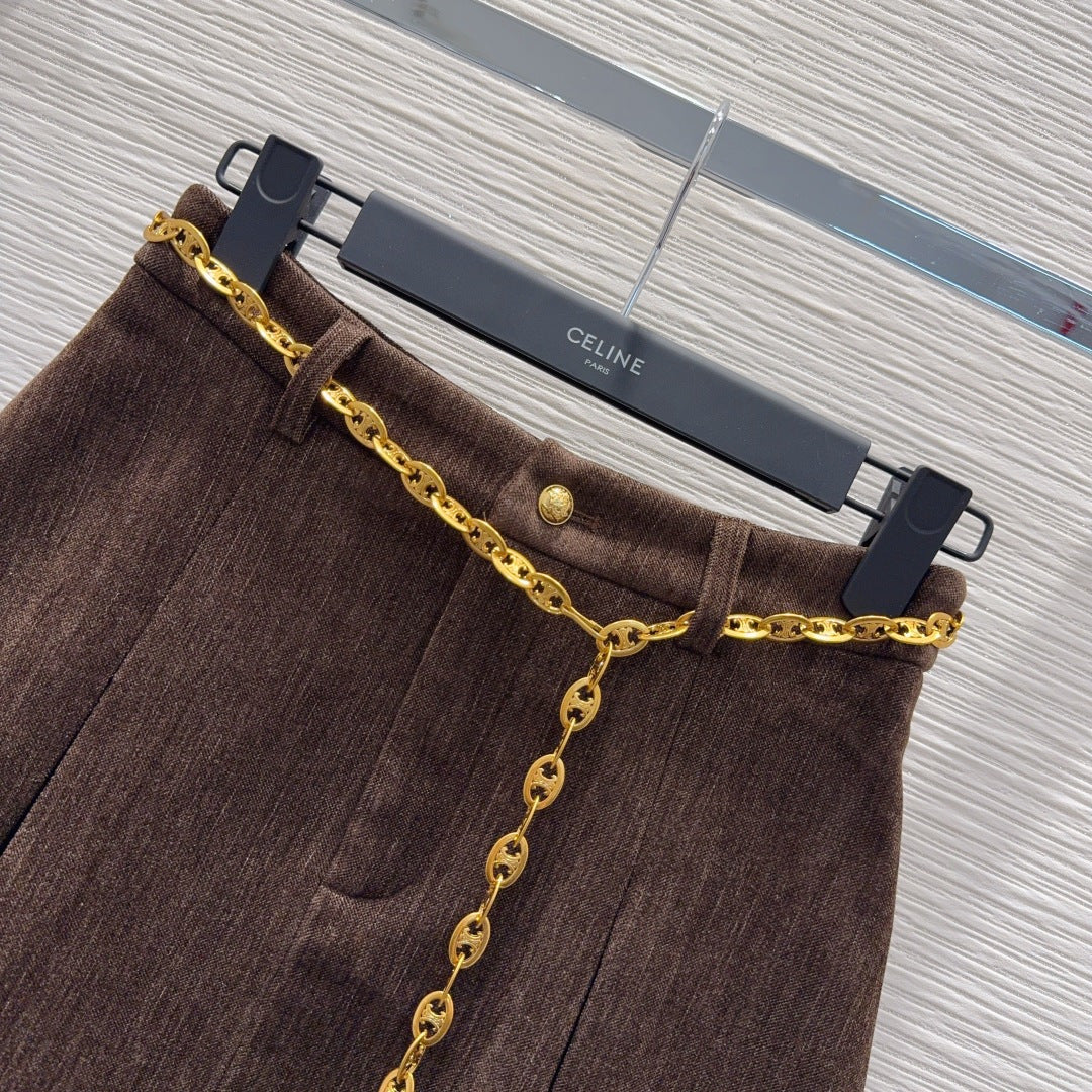 Cwl 25fw Lapel suit with waist chain and pleated skirt set