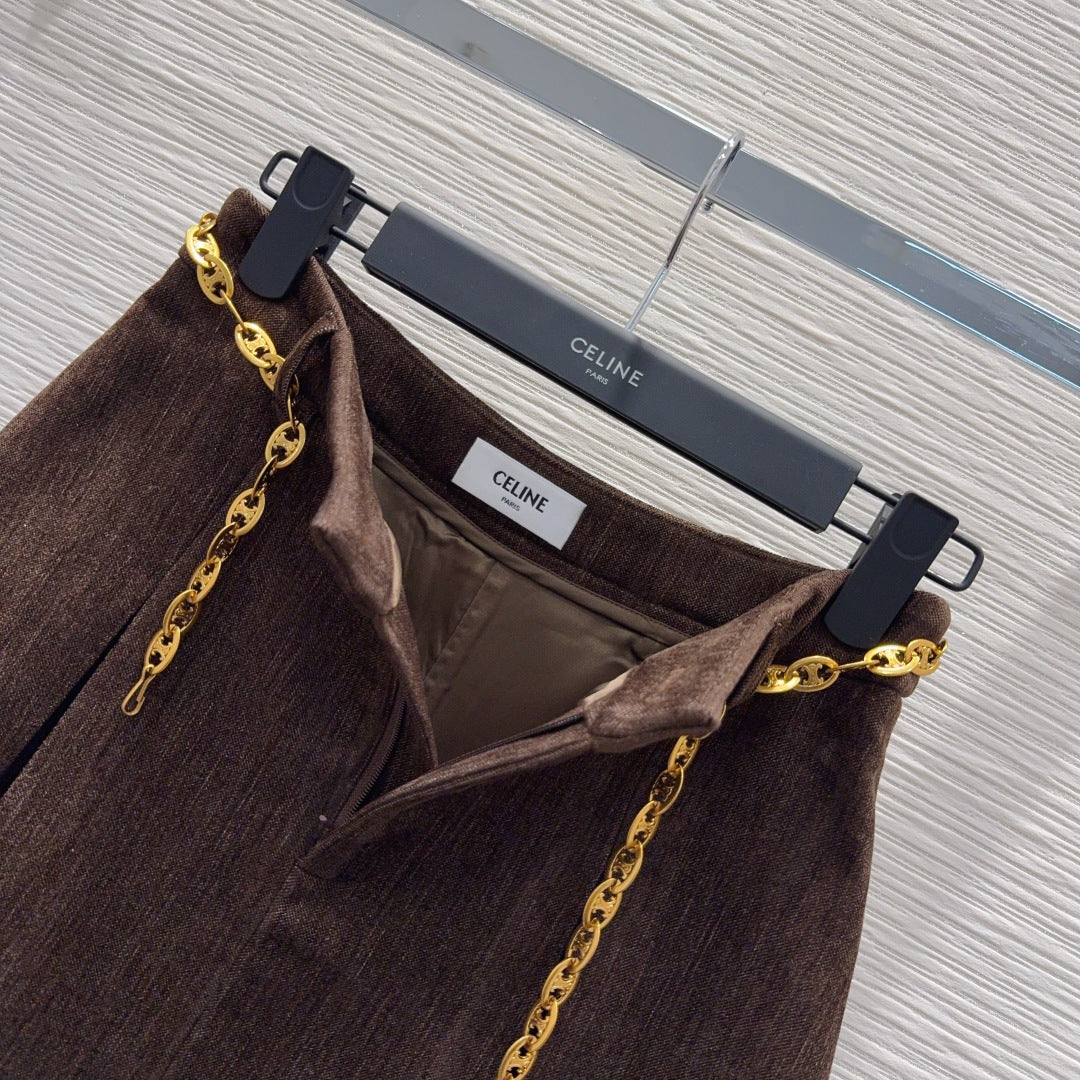 Cwl 25fw Lapel suit with waist chain and pleated skirt set