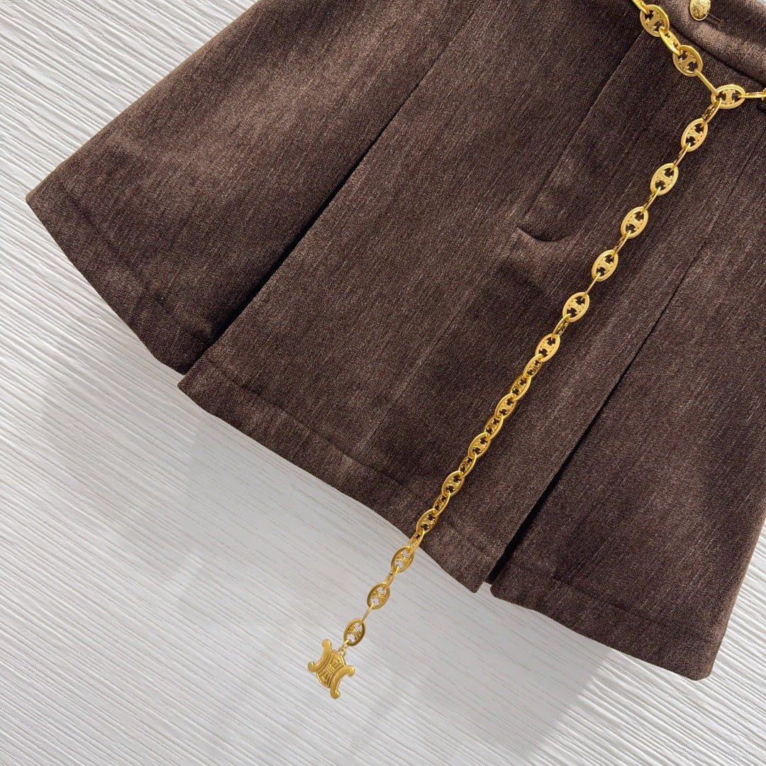 Cwl 25fw Lapel suit with waist chain and pleated skirt set