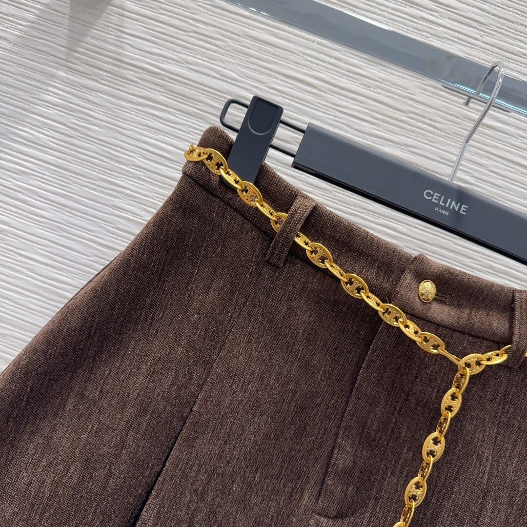 Cwl 25fw Lapel suit with waist chain and pleated skirt set