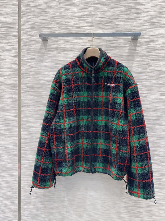 Mu 25fw plaid Teddy Plush Coat