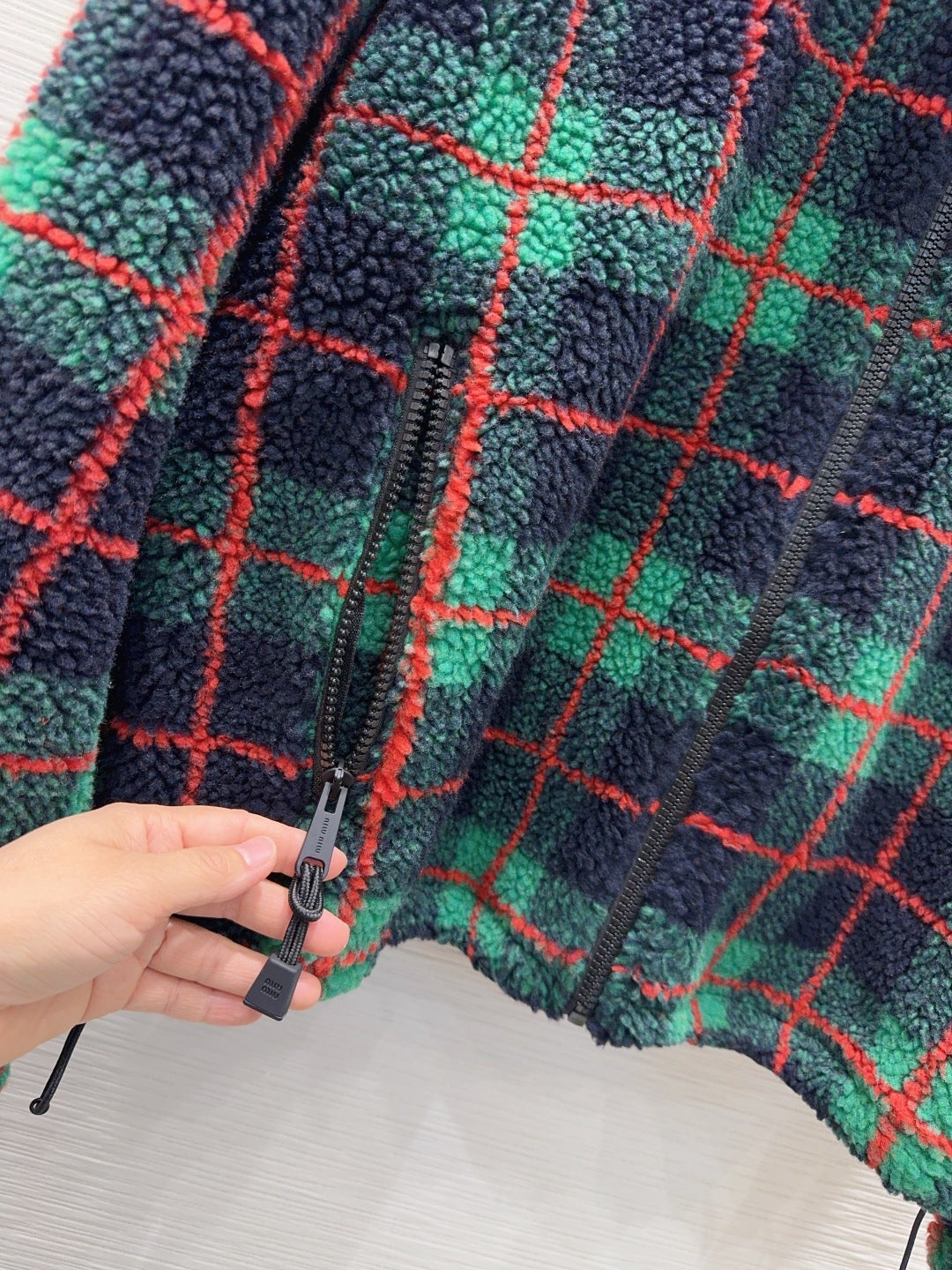 Mu 25fw plaid Teddy Plush Coat