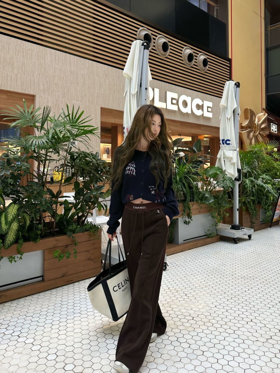 Cha 25fw drawstring wide-leg casual pants