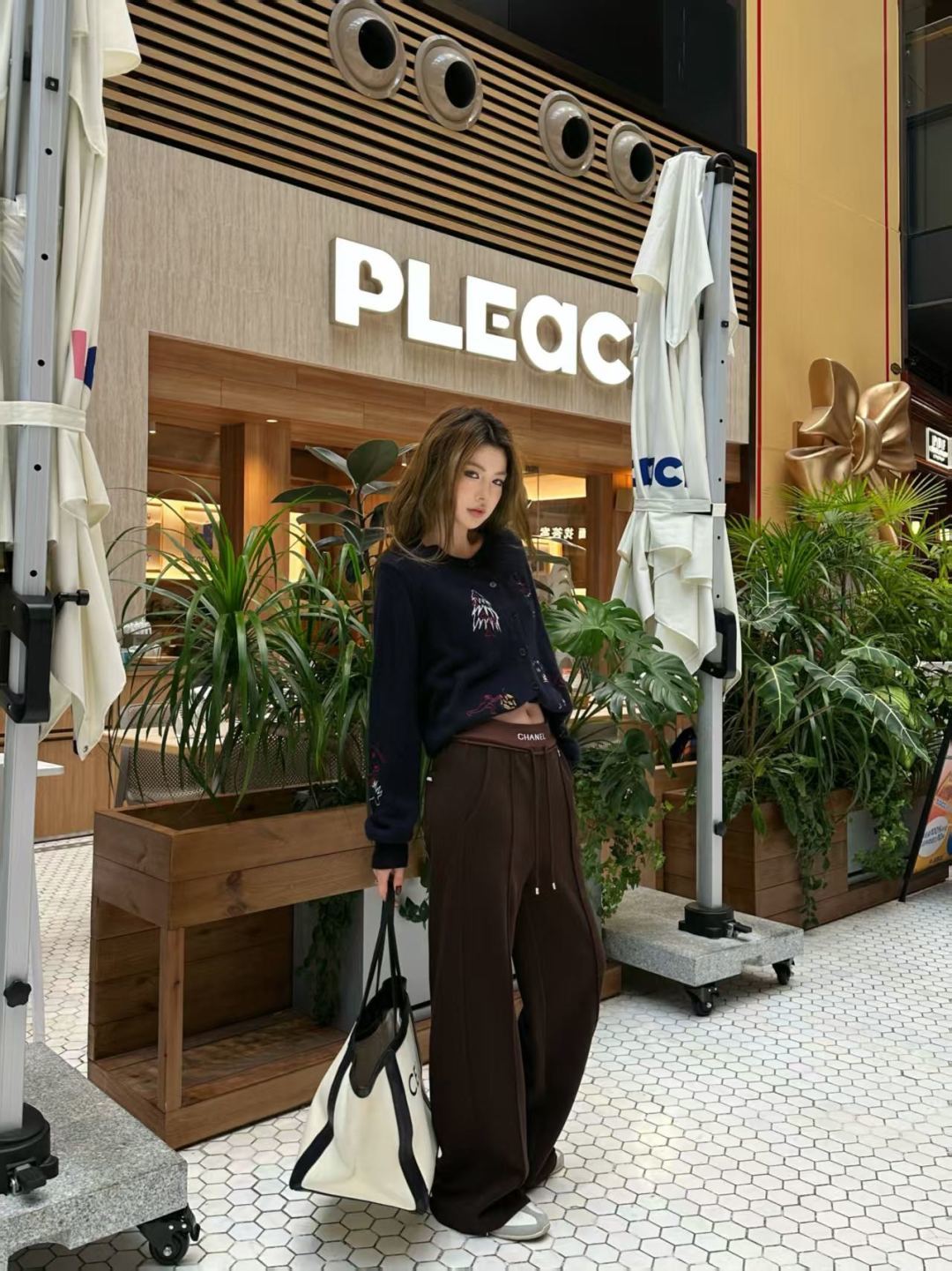 Cha 25fw drawstring wide-leg casual pants