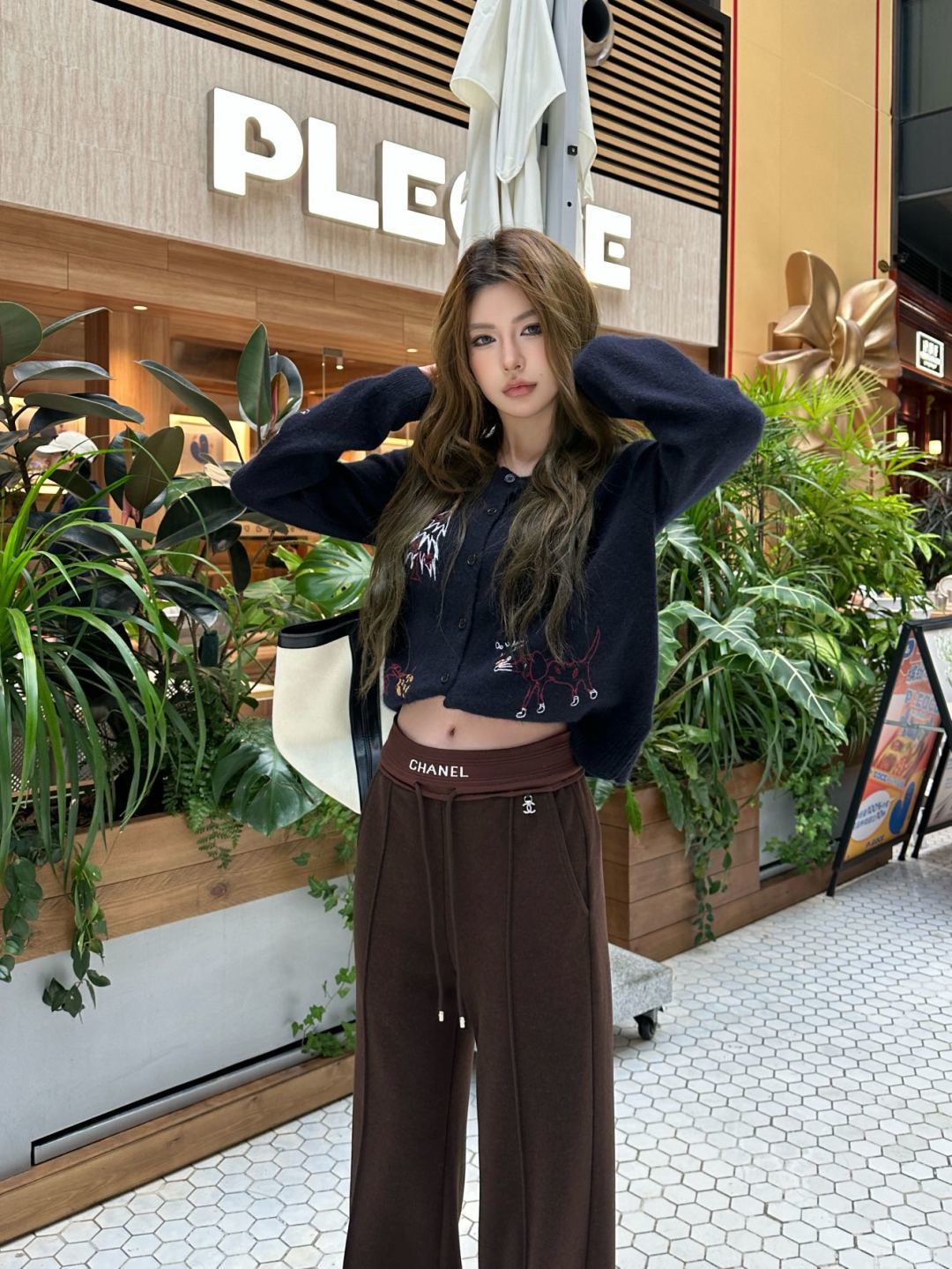 Cha 25fw drawstring wide-leg casual pants