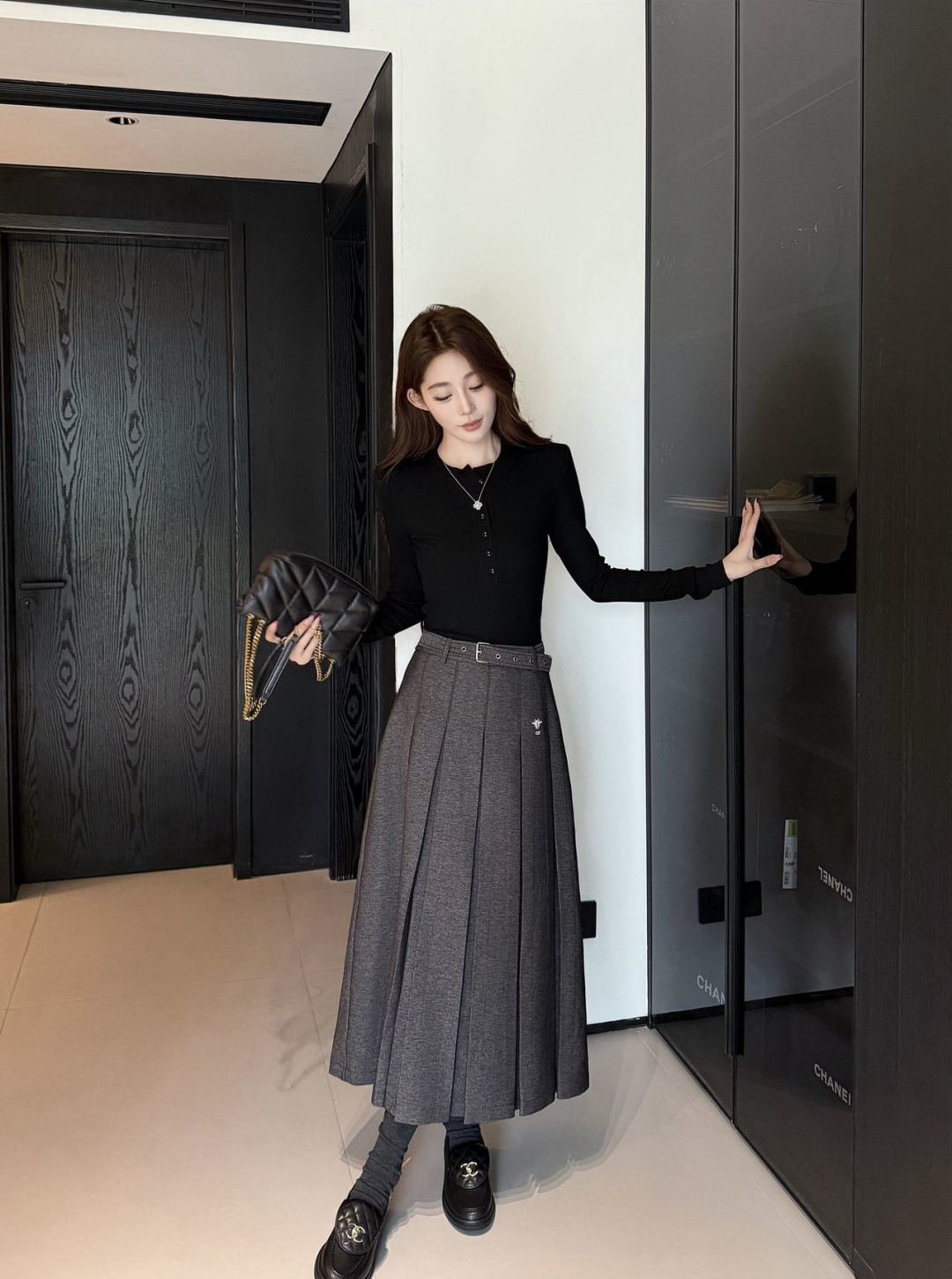Cd 25fw new pleated long skirt