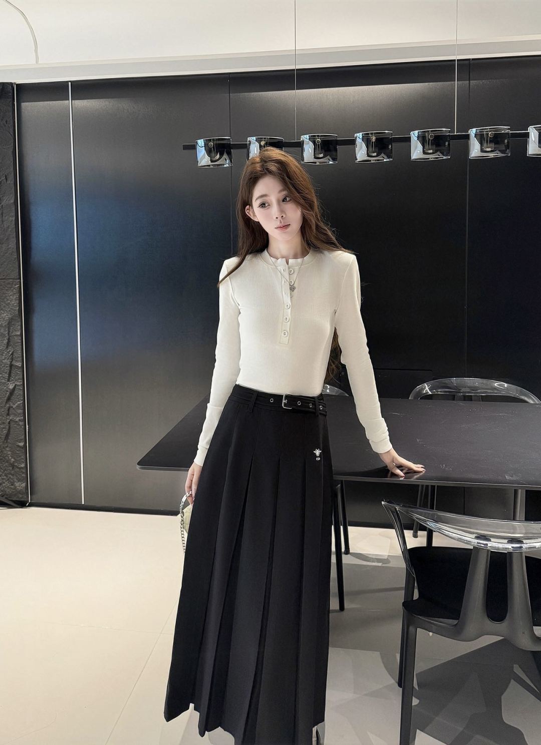 Cd 25fw new pleated long skirt