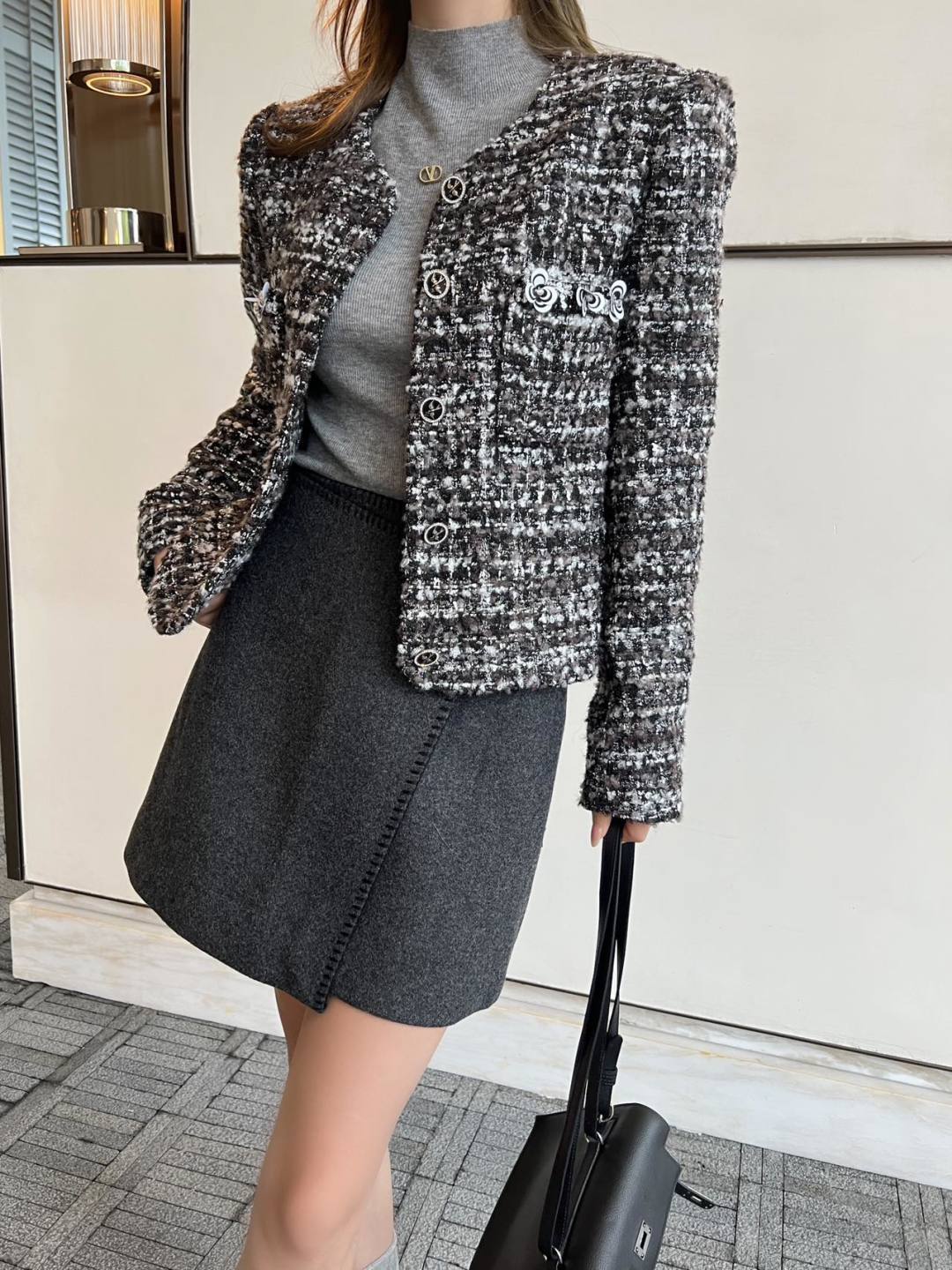 Cha 25fw tassel Fur Dress Coat