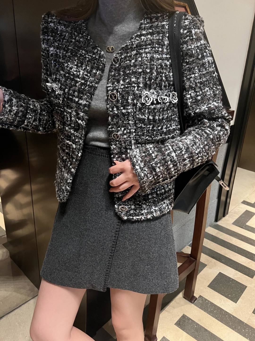 Cha 25fw tassel Fur Dress Coat