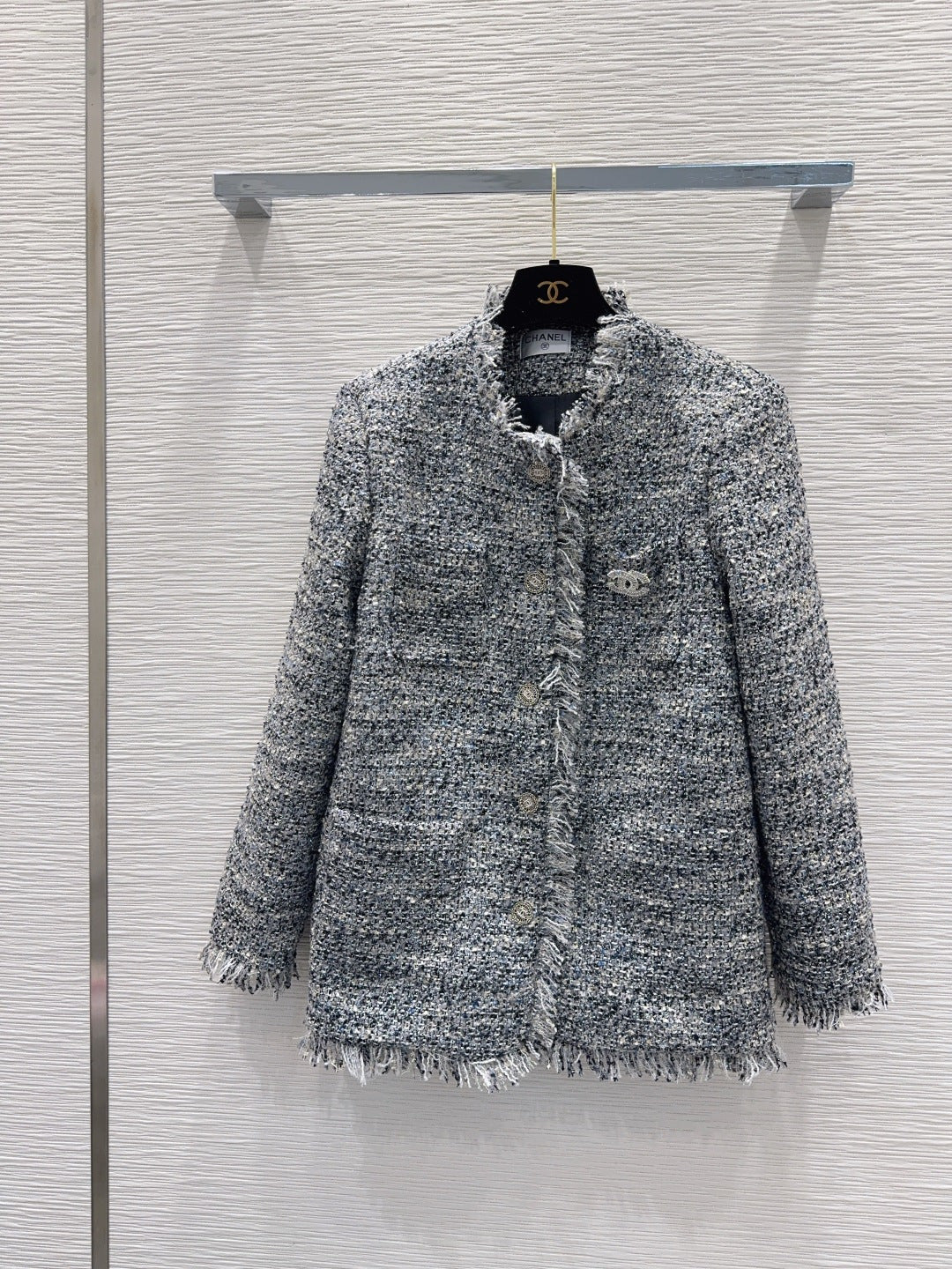 Cha 25fw mid-length elegant tweed coat