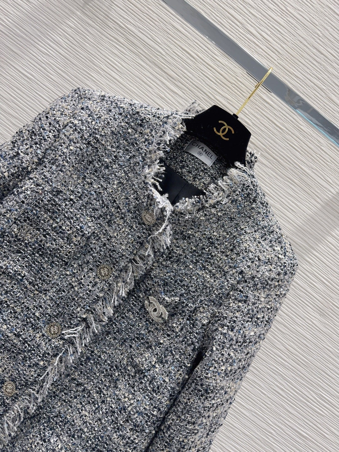 Cha 25fw mid-length elegant tweed coat