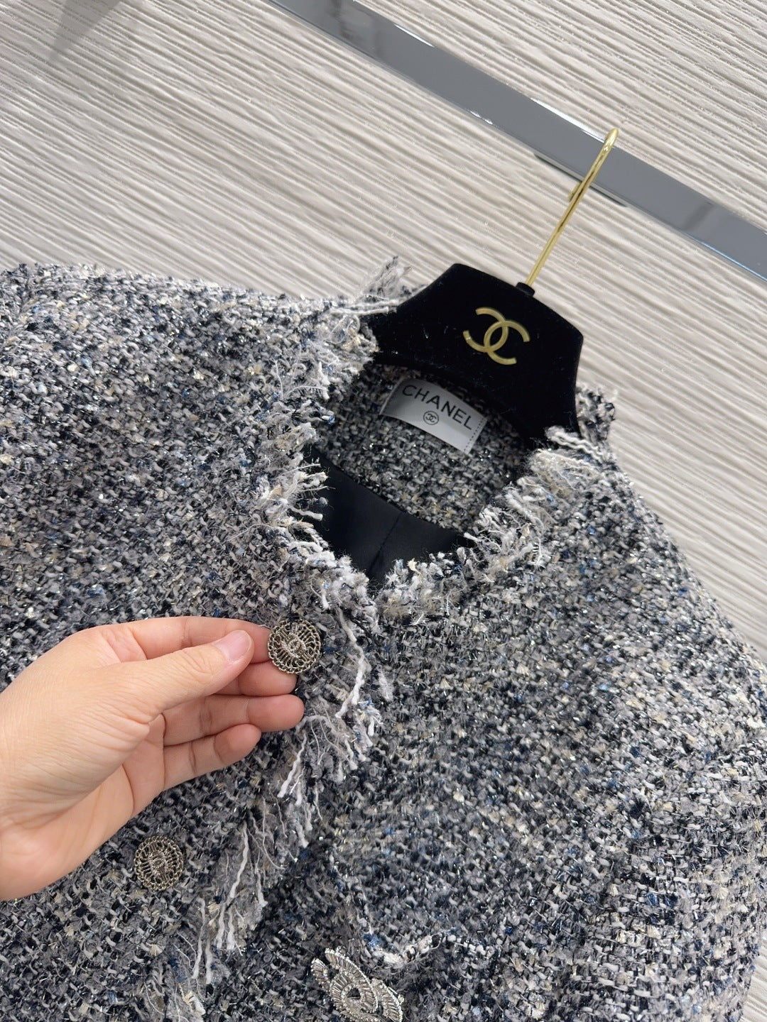 Cha 25fw mid-length elegant tweed coat