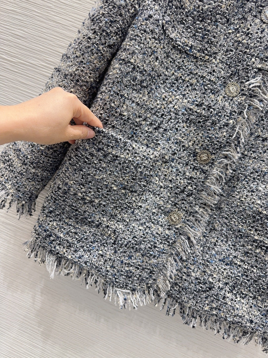 Cha 25fw mid-length elegant tweed coat