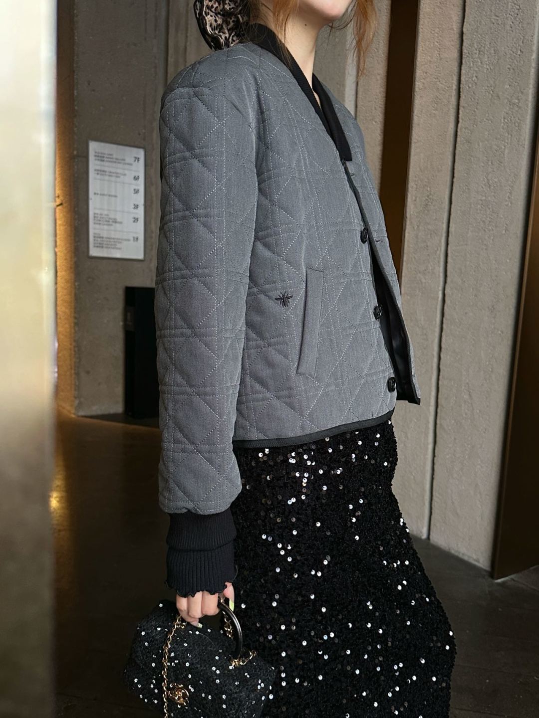 Cd 25fw V-neck patchwork jacket/cotton coat