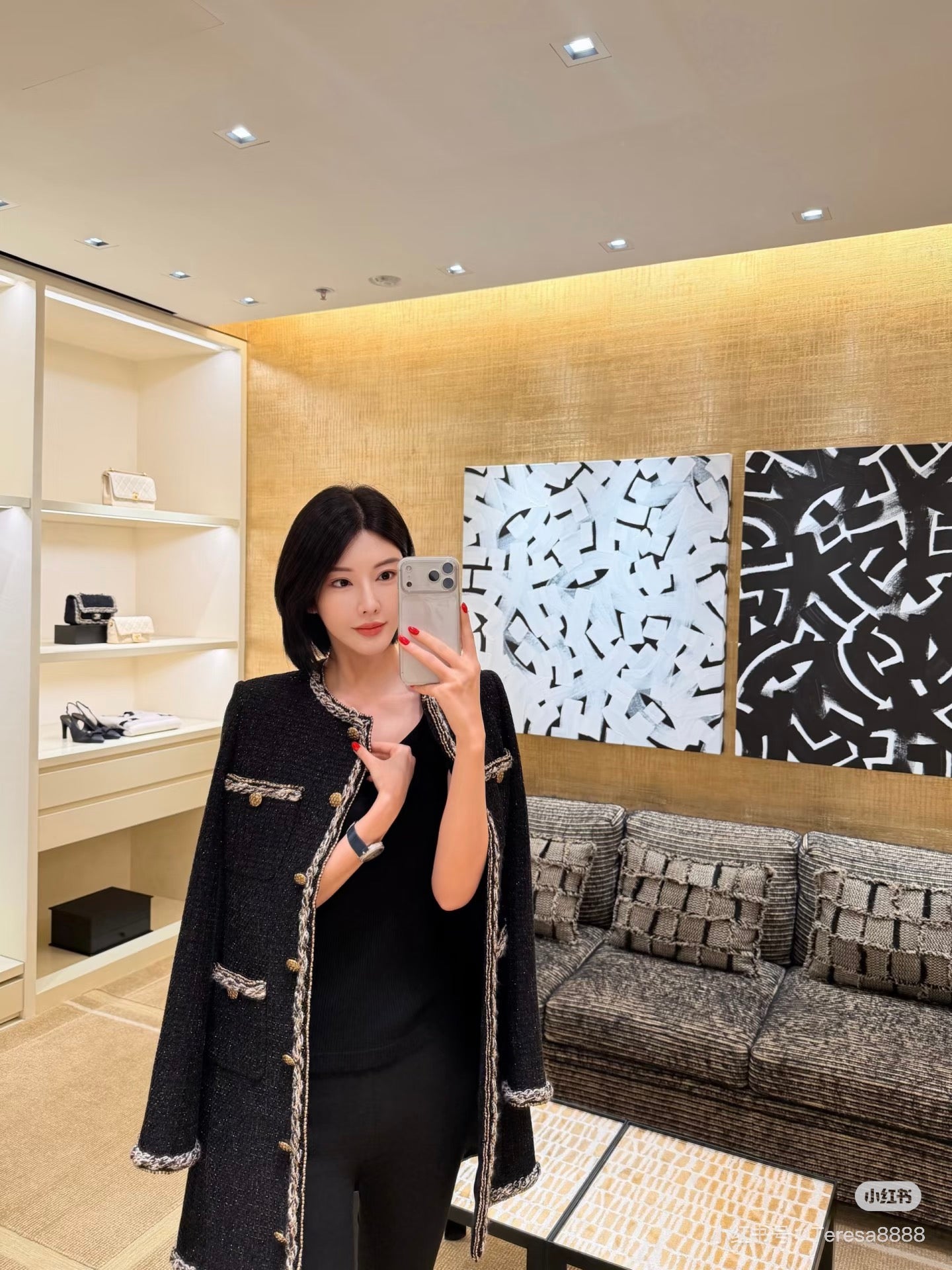 Cha**25fw new black tweed coat