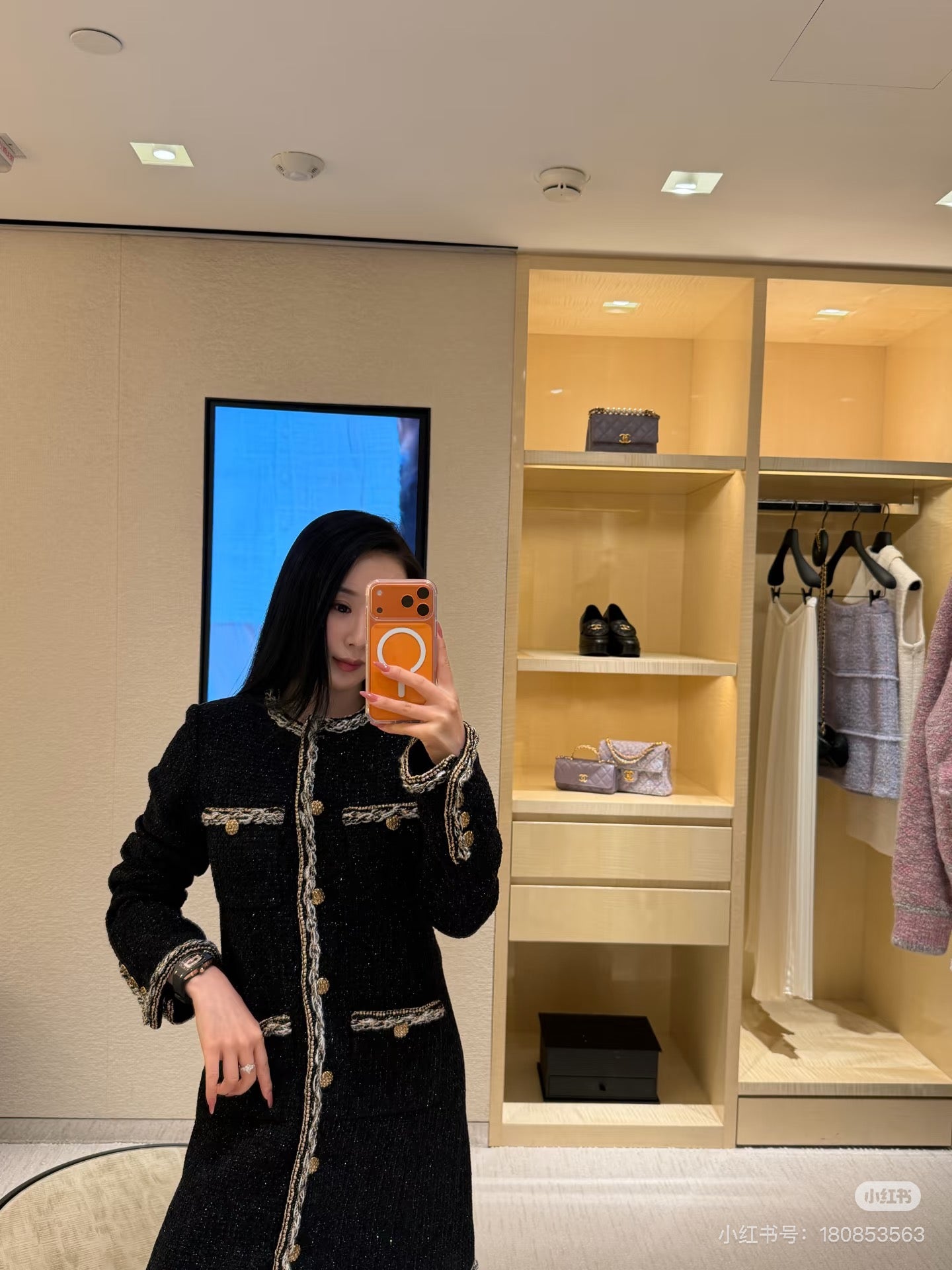 Cha**25fw new black tweed coat