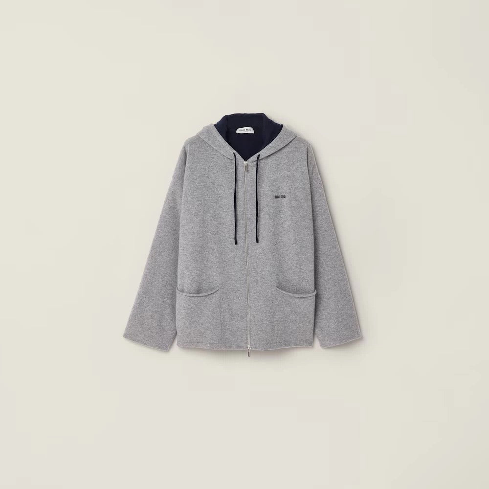 Miu**25fw wool and cashmere hooded jacket
