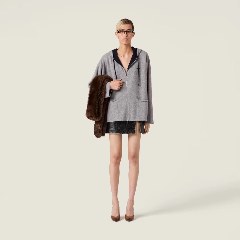 Miu**25fw wool and cashmere hooded jacket