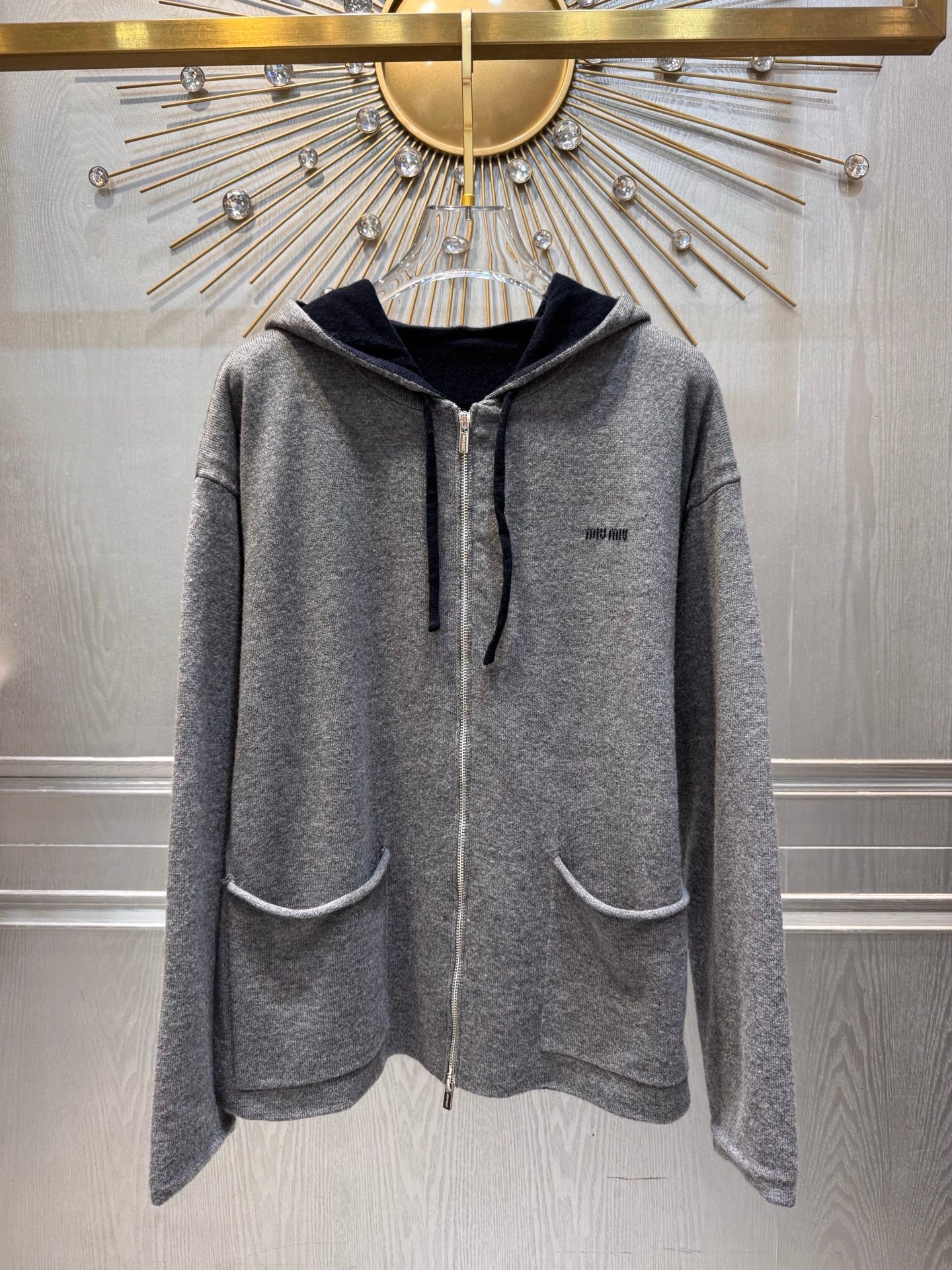Miu**25fw wool and cashmere hooded jacket