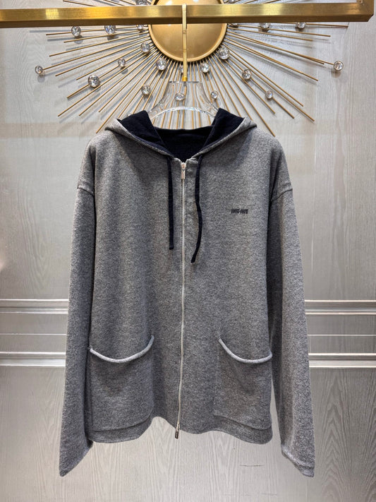 Miu**25fw wool and cashmere hooded jacket
