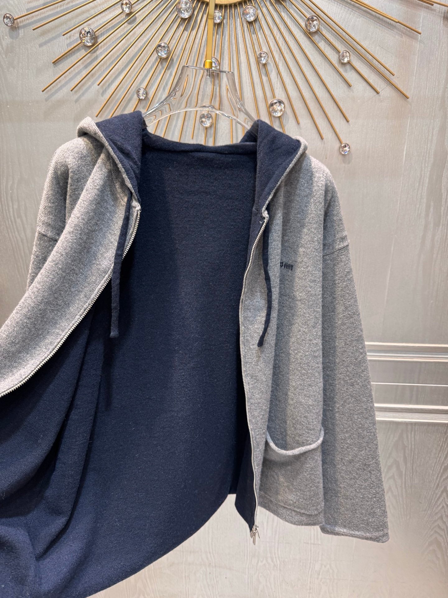 Miu**25fw wool and cashmere hooded jacket