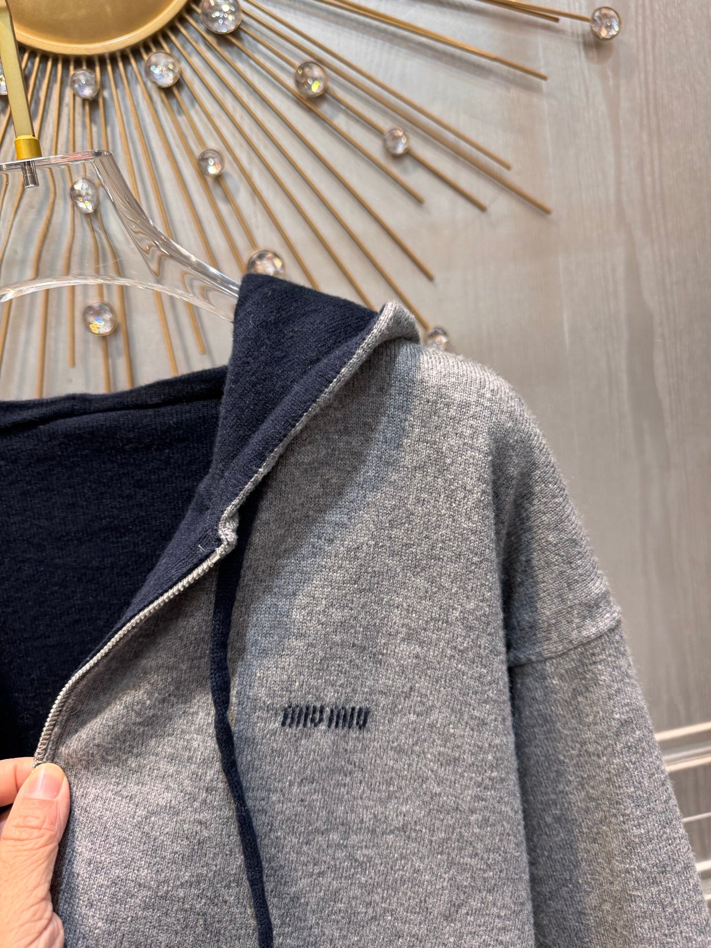 Miu**25fw wool and cashmere hooded jacket