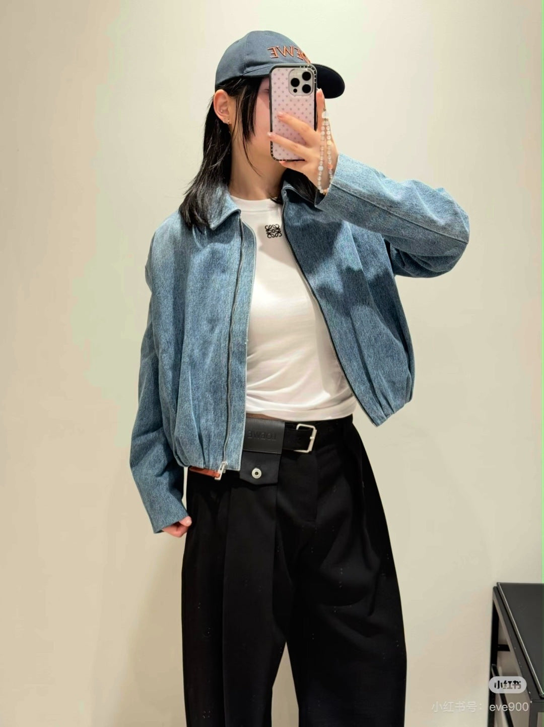 Lew 25fw zippered leather patch denim suit