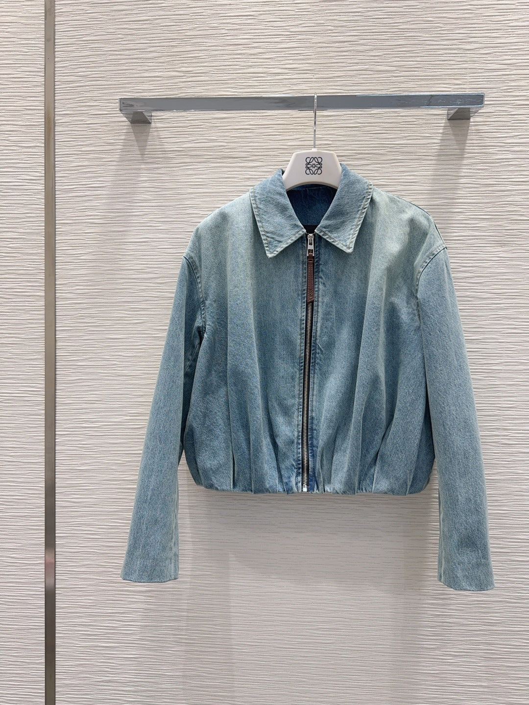 Lew 25fw zippered leather patch denim suit